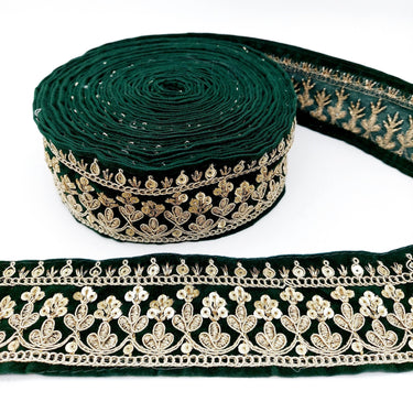 Floral Embroidered Sequins Velvet Trim Indian Sari Border, Sequin Trimming, Sequinned Lace